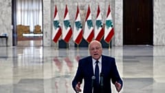 رئيس الوزراء اللبناني المكلف الميقاتي في مؤتمر صحفي بيروت، لبنان