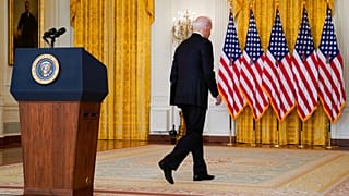 President Joe Biden walks from the podium after speaking about Afghanistan from the East Room of the White House, Monday, Aug. 16, 2021, in Washington.