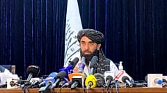 Taliban spokesman Zabihullah Mujahid speaks at at his first news conference in Kabul, Afghanistan, Tuesday, Aug. 17, 2021.
