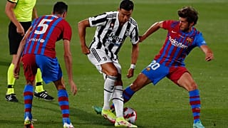كريستيانو رونالدو خلال مباراة لكرة القدم بين نادي برشلونة ويوفنتوس في ملعب يوهان كرويف في برشلونة بإسبانيا، الأحد 8 أغسطس 2021
