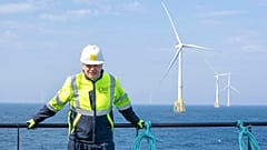 Britain's Prime Minister Boris Johnson onboard the Esvagt Alba during a visit to the Moray Offshore Windfarm East, Scotland.