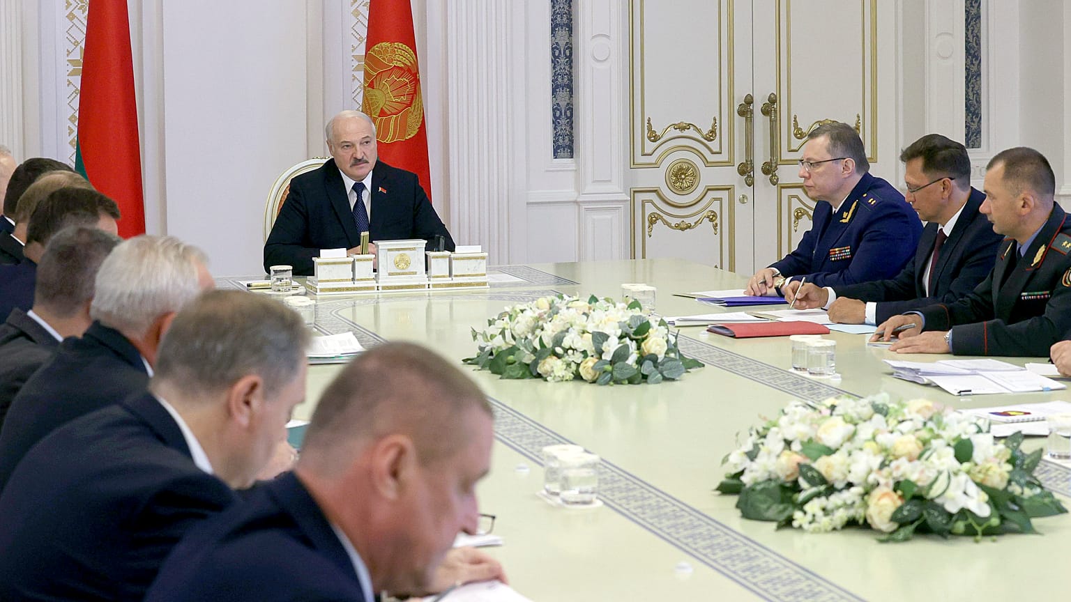 Belarus President Alexander Lukashenko speaks during a cabinet meeting in Minsk.