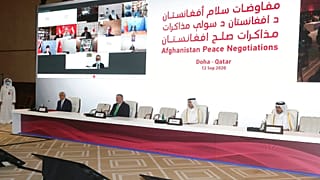 خلال الجلسة الافتتاحية لمحادثات السلام بين الحكومة الأفغانية وطالبان في الدوحة، قطر، السبت 12 سبتمبر 2020