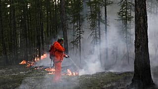 Пожарные тушат лес в Якутии