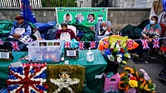 Gurkha military veterans pictured during the hunger strike outside Downing Street on Wednesday.
