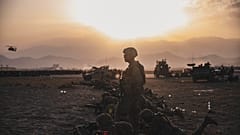 U.S. Army Soldiers assigned to the 10th Mountain Division stand security at Hamid Karzai International Airport, in Kabul, Afghanistan, Monday, Aug. 16, 2021