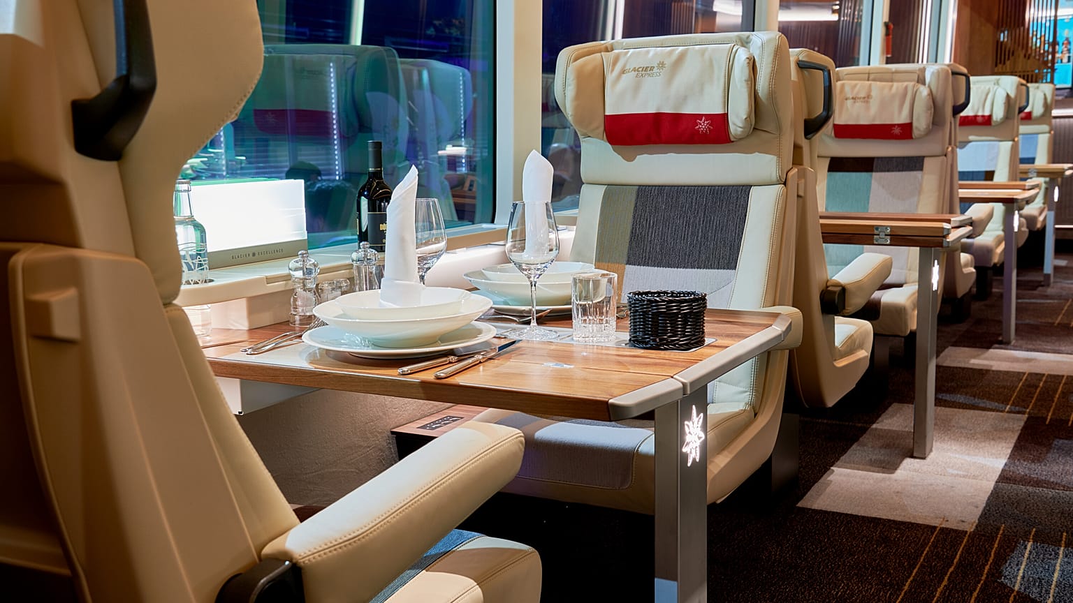 The Glacier Express travels through the Swiss Alps in style.