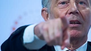 Tony Blair beszédet mond a Thomson Reuters londoni székházában 2018. október 11-én