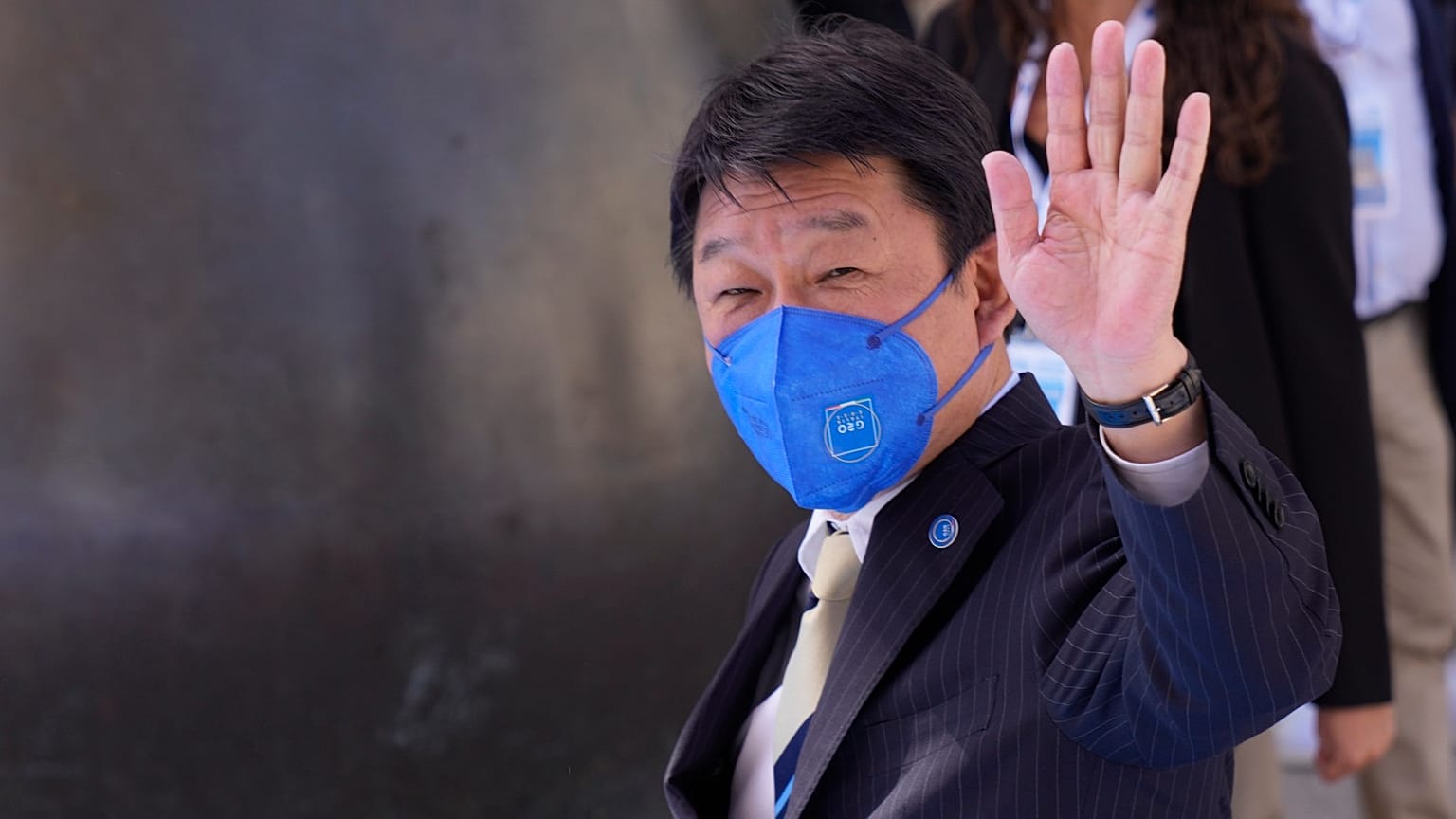 Japan' Foreign Minister Toshimitsu Motegi arrives in Matera, Italy, for a G20 foreign affairs ministers' meeting