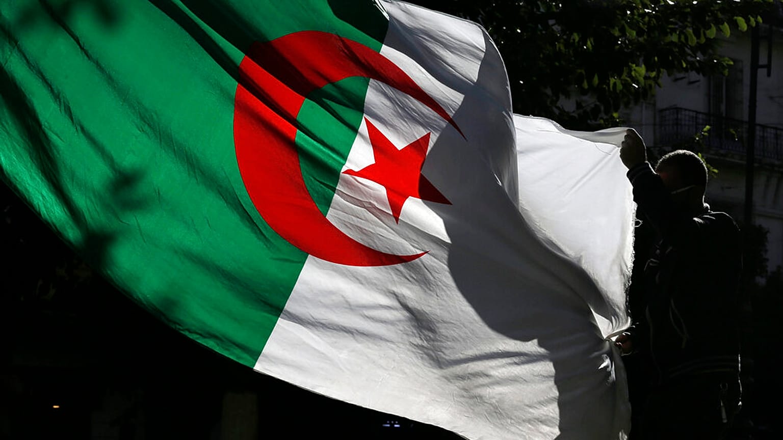 جزائري يحمل العلم الوطني الجزائري أثناء قيامه بمظاهرة ضد الحكومة في الجزائر العاصمة، الجمعة 29 نوفمبر 2019
