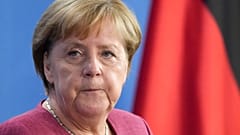 German Chancellor Angela Merkel briefs the media during a news conference after a virtual G7 summit on Afghanistan at the chancellery in Berlin, Germany, Aug. 24, 202