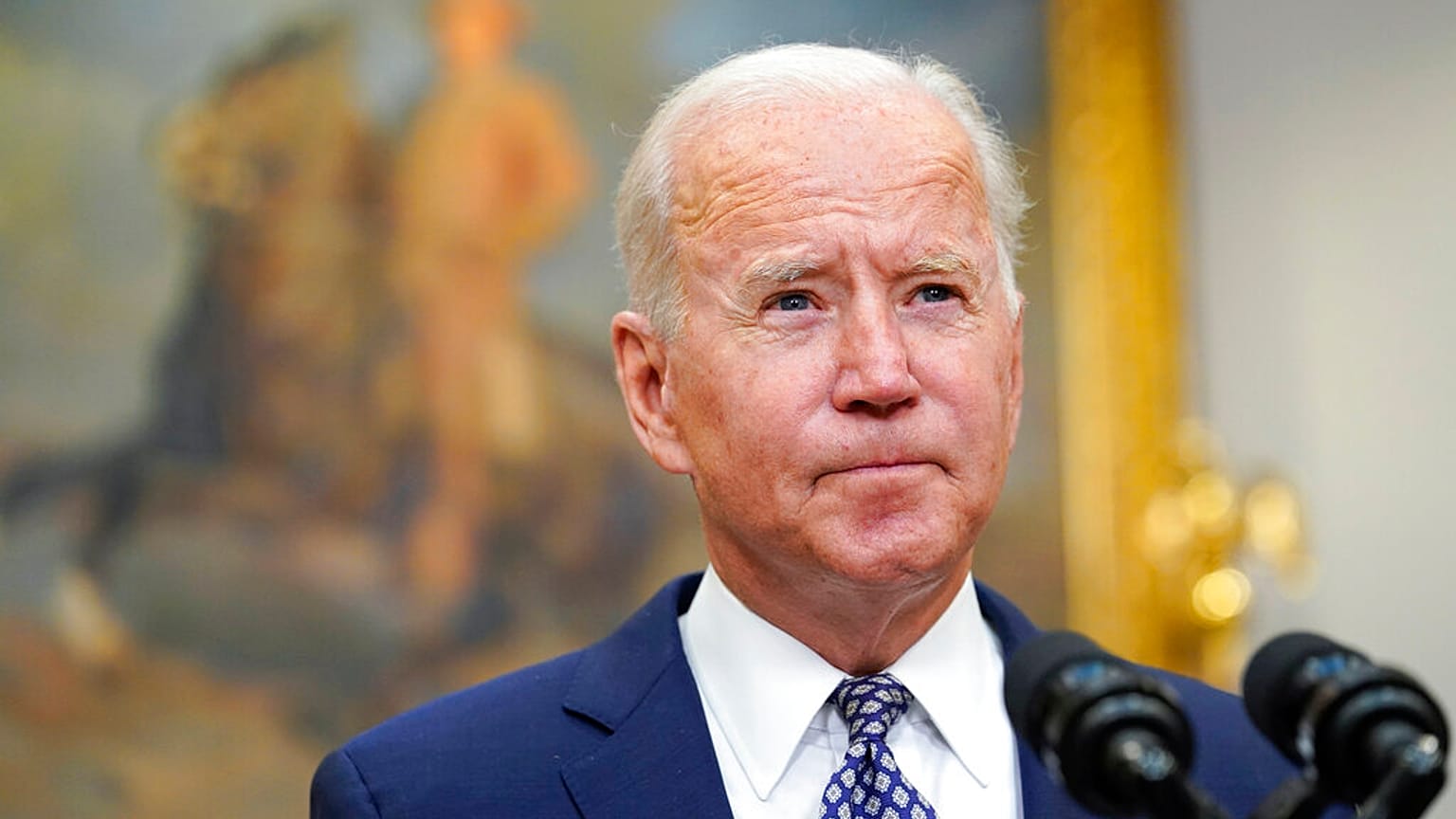 President Joe Biden speaks about the situation in Afghanistan from the Roosevelt Room of the White House in Washington, Tuesday, Aug. 24, 2021. 
