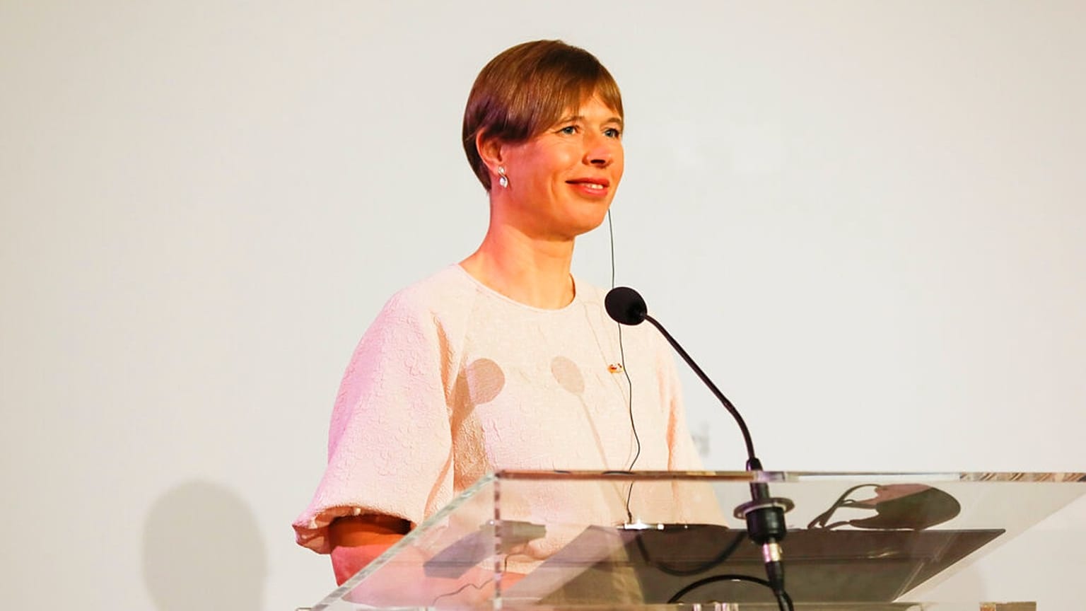 The President of the Republic of Estonia, Kersti Kaljulaid addresses the media during a joint press conference with Austrian President Alexander Van der Bellen