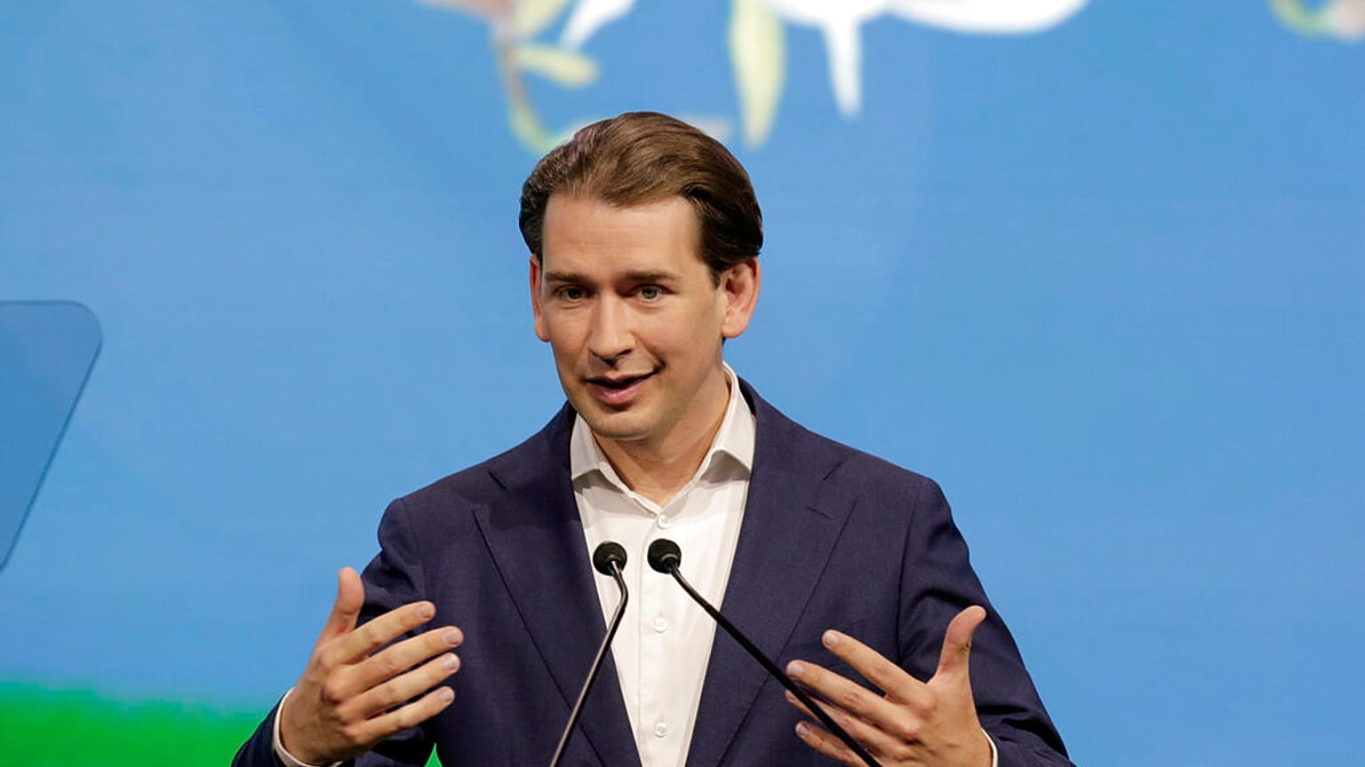 In this Thursday, July 1, 2021 file photo, Austrian Chancellor Sebastian Kurz talks at the "Austrian World Summit" about the visions and actions to fight the climate crisis.