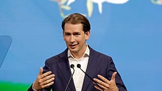 In this Thursday, July 1, 2021 file photo, Austrian Chancellor Sebastian Kurz talks at the "Austrian World Summit" about the visions and actions to fight the climate crisis.