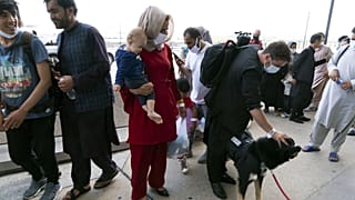 Kabulból Amerikába érkezett afgán család egy Cali nevű szolgálati kutyával