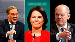 En la carrera para sustituir a Angela Merkel (de izquierda a derecha): Armin Laschet, Annalena Baerbock y Olaf Scholz 
