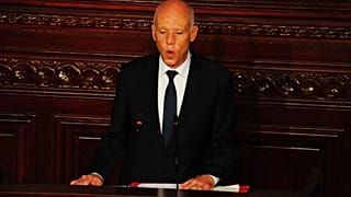 صورة من الارشيف - الرئيس التونسي قيس سعيد يتحدث خلال مراسم أداء اليمين في تونس، الأربعاء 23 تشرين الأول /  أكتوبر 2019