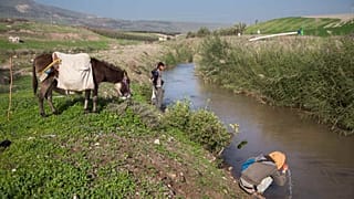 إسرائيليون يتجولون على طول نهر الأردن بالقرب من قرية مناحمية الإسرائيلية، الثلاثاء 17 يناير 2017 