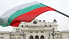 Bulgaria's national flag is seen in front of the parliament building in Sofia.