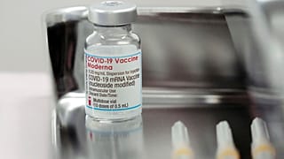 A Moderna COVID-19 vaccine vial pictured at Haneda Airport in Tokyo.