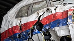 The reconstructed wreckage of Malaysia Airlines Flight MH17 at the Gilze-Rijen military airbase in the Netherlands.
