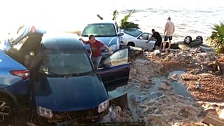Car smashed against a lamppost