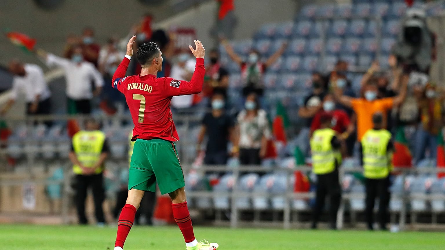 Cristiano Ronaldo celebrates after scoring his first goal during Wednesday's match.