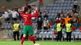 Cristiano Ronaldo celebrates after scoring his first goal during Wednesday's match.