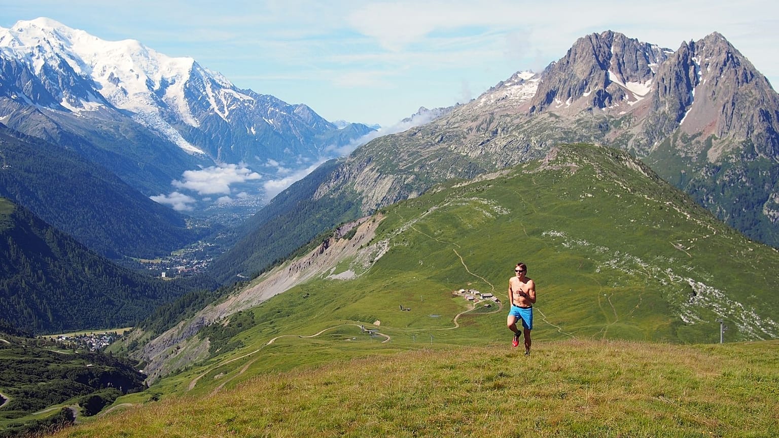 Man trail running in Chamonix