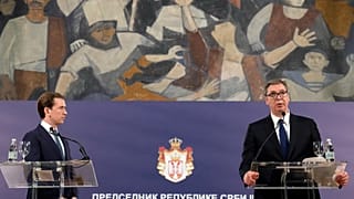 Sebastian Kurz, chancelier autrichien, en déplacement à Belgrade donne une conférence de presse avec son homologue leksandar Vucic, président de la Bulgarie, le 4/9/2021