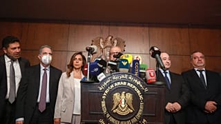 کنفرانس خبری مشترک هیئت لبنانی با وزیر خارجه و دیگر مسئولان دولت سوریه در دمشق