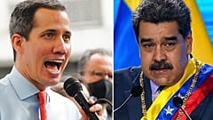 Muhalif lider Juan Guaido ile Devlet Başkanı Maduro (sağda)