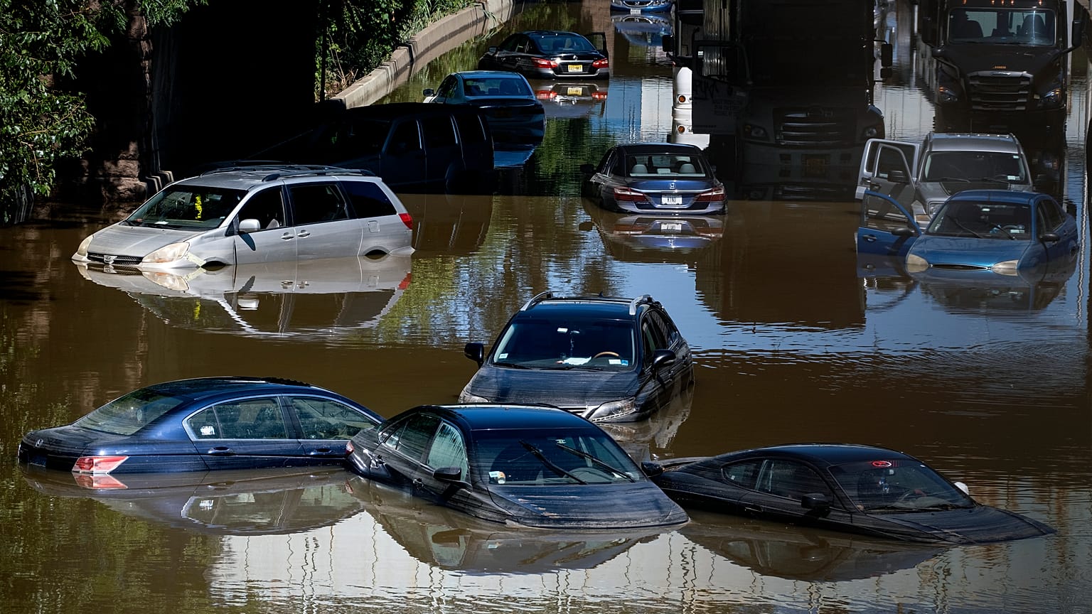 Cars underwater in New York after the flooding caused by Hurricane Ida.