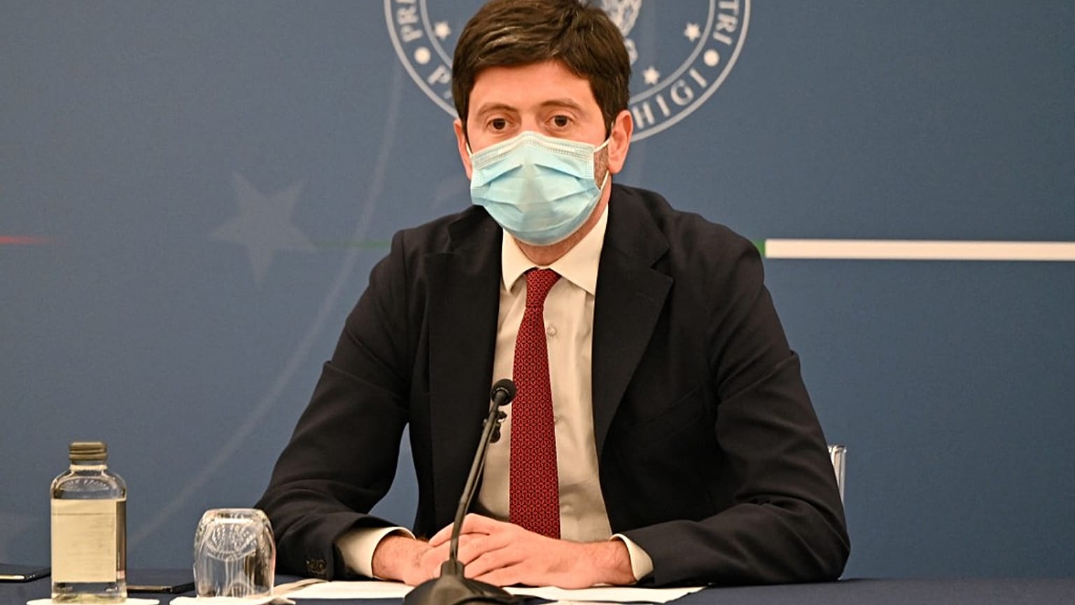 Italy's Minister of Health, Roberto Speranza, attends a press conference at the end of a meeting of the ministers at Palazzo Chigi in Rome on August 5, 2021.