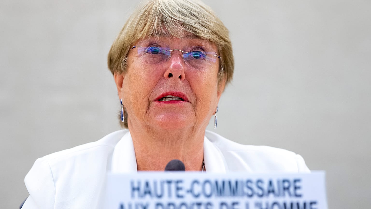 U.N. High Commissioner for Human Rights Michelle Bachelet addresses a Human Rights Council special session on the situation in Afghanistan. Aug 24, 2021