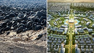 Used tyres that were removed from a large landfil in the north of Kuwait and the design of the Abdullah Smart City in Kuwait by Korea Land and Housing Corp.(LH)