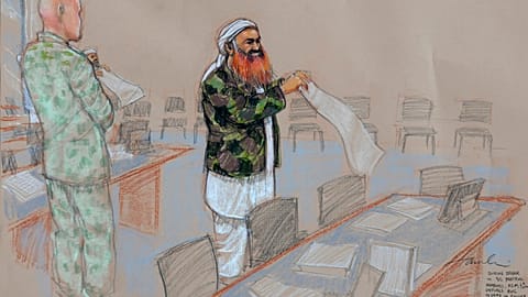 A 2013 courtroom sketch shows Khalid Sheikh Mohammed.