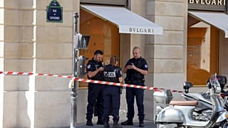 French Police Nationale officers form a security cordon on Place Vendome.