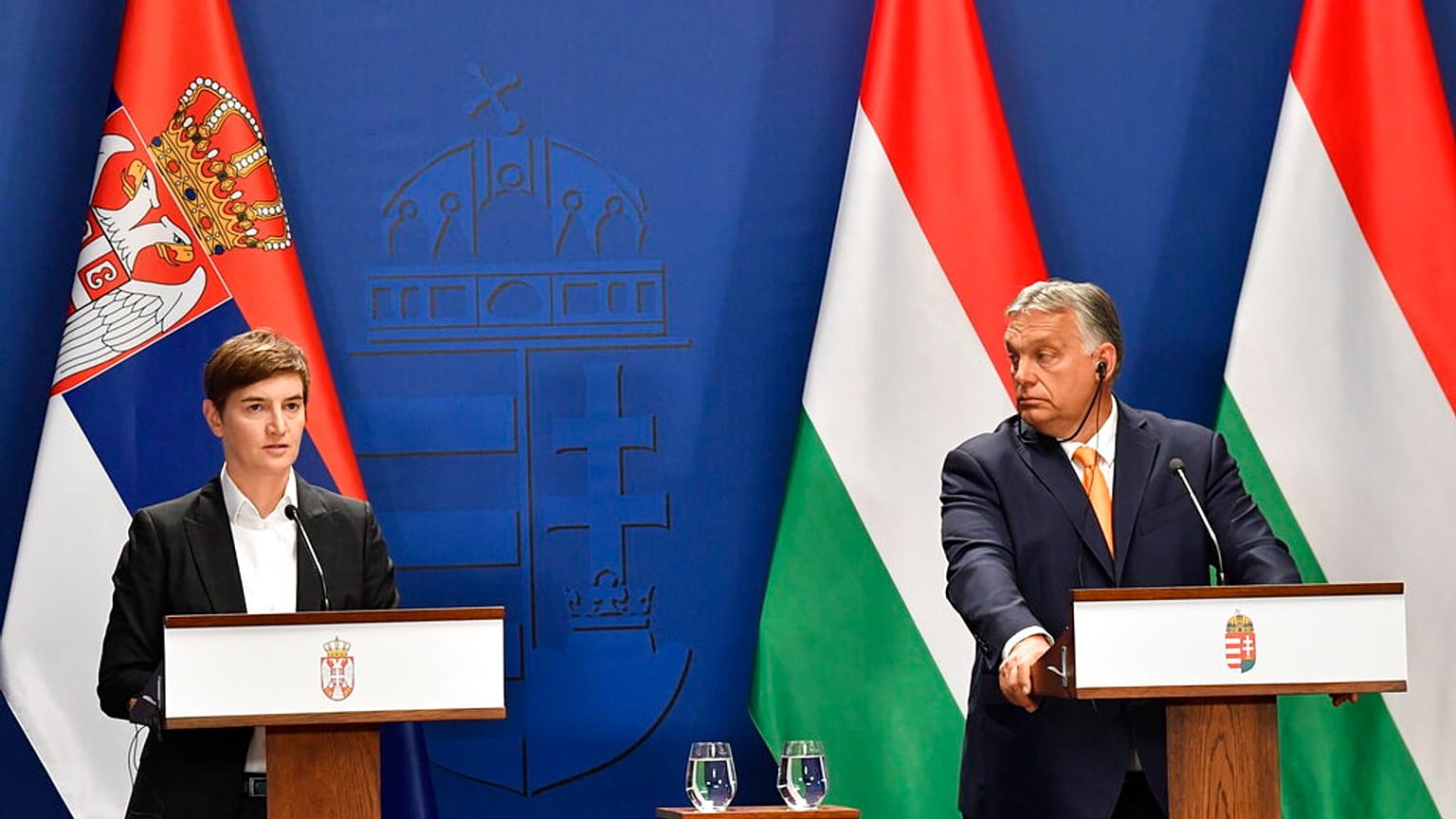 Serbian Prime Minister Ana Brnabic and her Hungarian counterpart Viktor Orban following the 6th Hungarian-Serbian government summit in Budapest