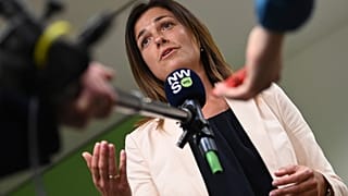 Hungary's Justice Minister Judit Varga speaks to journalists during a European general affairs ministers meeting in June.