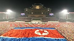 Parade of 'paramilitary and public security forces' to celebrate the 73rd founding anniversary of North Korea at Kim Il Sung Square in Pyongyang.