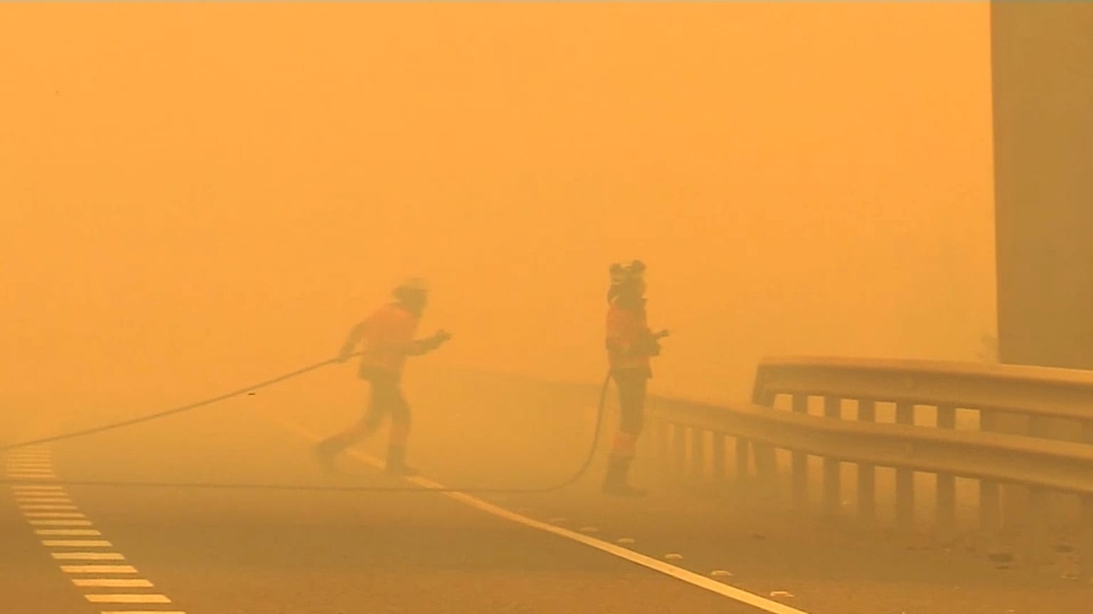 Bomberos luchando contra el fuego en Sierra Bermeja, Málaga (España)