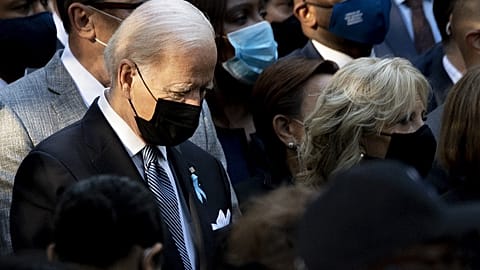 US President Joe Biden attends the ceremony marking the 20th anniversary of the 9/11 attacks on the World Trade Center, in New York, on September 11, 2021.