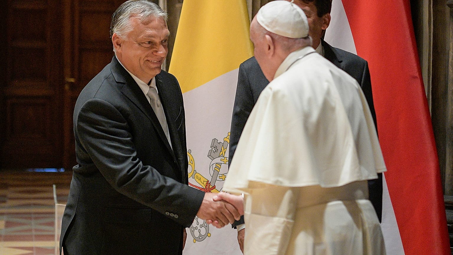 Pope Francis arrives at Budapest international airport, Sunday, Sept. 12, 2021.