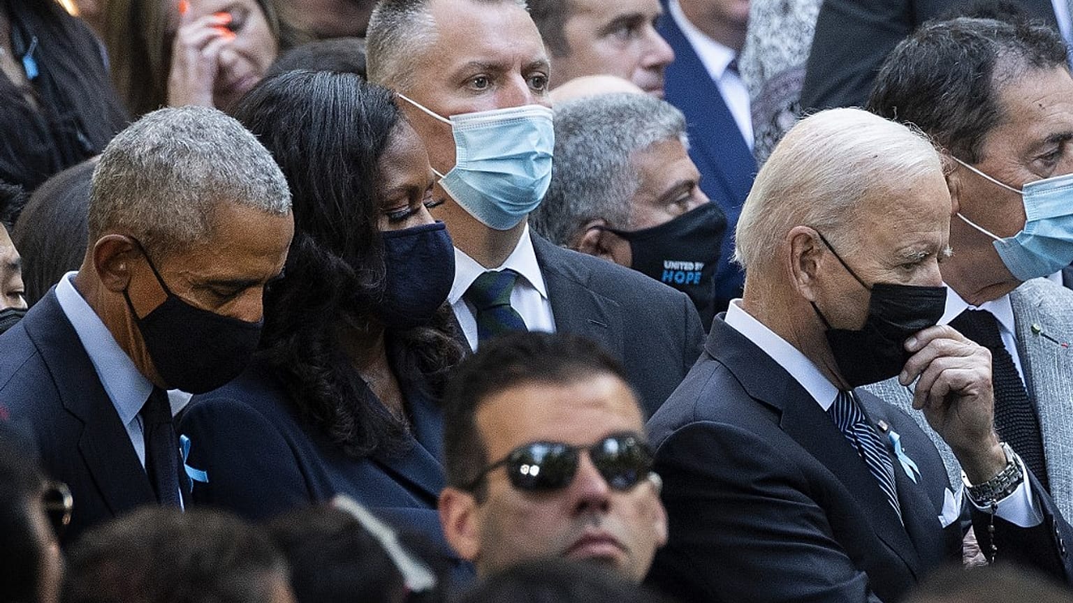 US President Joe Biden and former President Barack Obama at the National 9/11 Memorial marking the 20th anniversary of the 9/11 attacks, on September 11, 2021. 