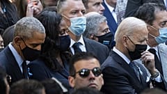 US President Joe Biden and former President Barack Obama at the National 9/11 Memorial marking the 20th anniversary of the 9/11 attacks, on September 11, 2021. 