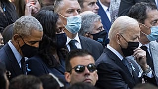 US President Joe Biden and former President Barack Obama at the National 9/11 Memorial marking the 20th anniversary of the 9/11 attacks, on September 11, 2021. 