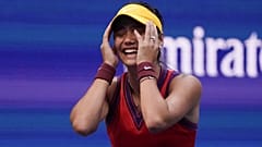 Britain's Emma Raducanu reacts after winning her 2021 US Open Tennis tournament women's final match against Canada's Leylah Fernandez 