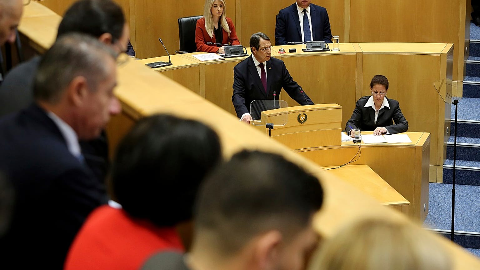 Cyprus' president Nicos Anastasiades speaks to the lawmakers